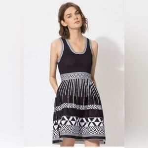Maje Riviera Jacquard Fit & Flare Knit Black & White Dress